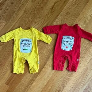 Yummz Yellow Mustard & Red Tomato Ketchup Baby Rompers Halloween costumes
